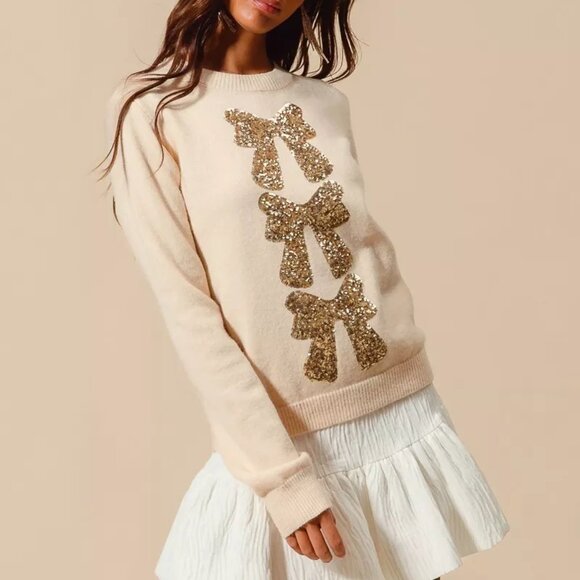 SO ME Sequins Bow Ribbon Embellished Christmas Sweater - Picture 6 of 8